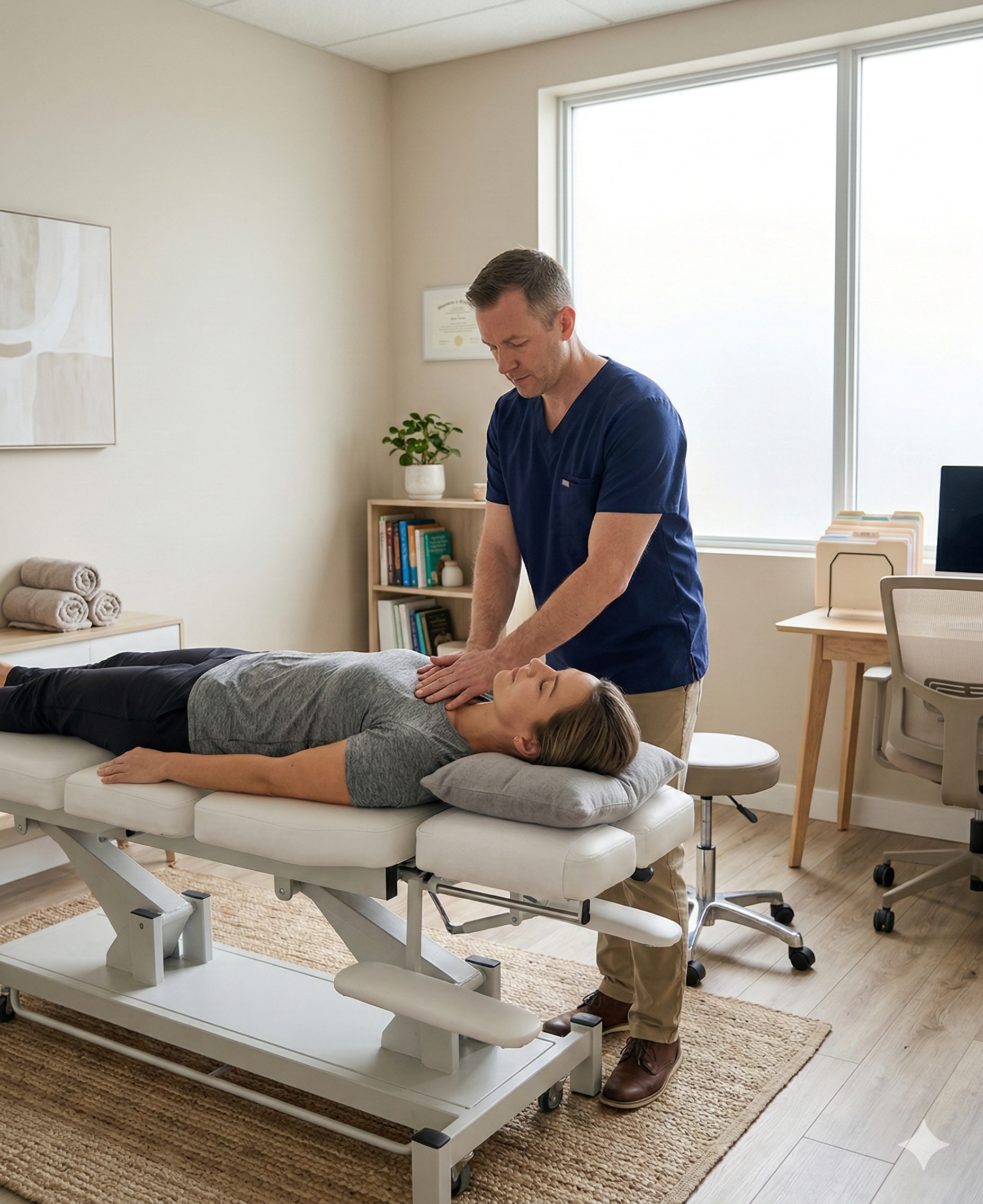 Calm chiropractic treatment room